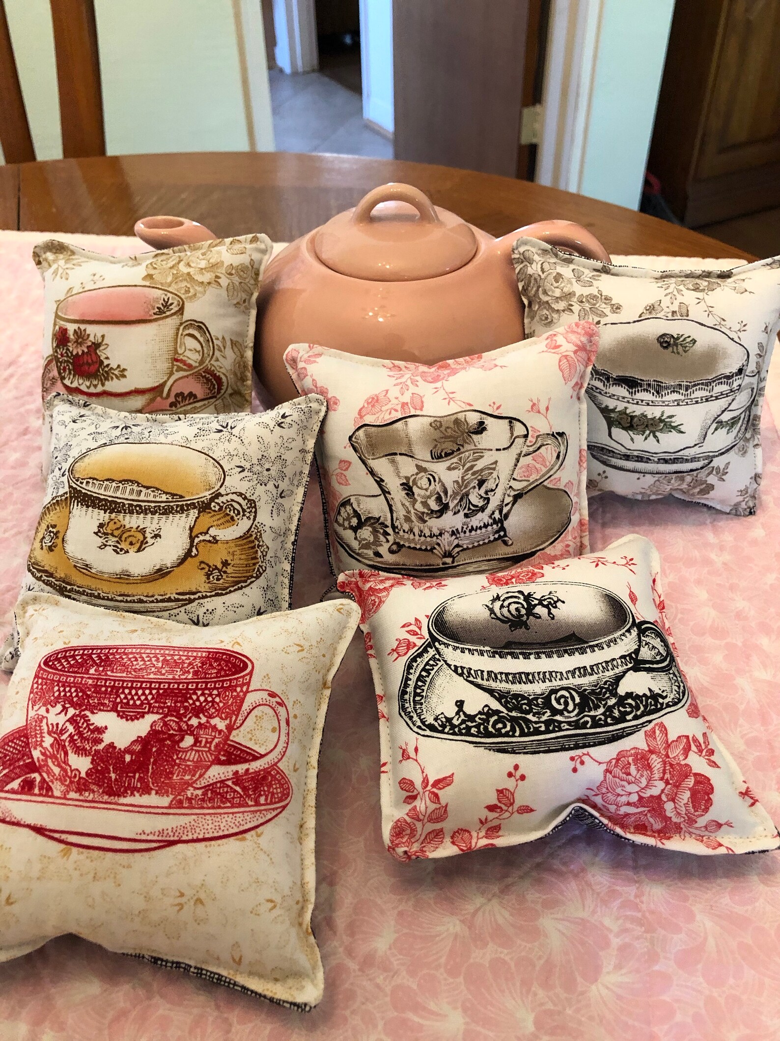 Red Tea Cup Pillow Size 5 Inches Square Etsy