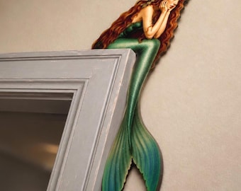 Wooden Mermaid Door Frame Figure – Melancholic Wall Art