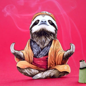 ANDE DJUR ++ Brosch Nål Meditation Sloth Kimono Yoga Gåva Collage Smycken Trä Laserskuret