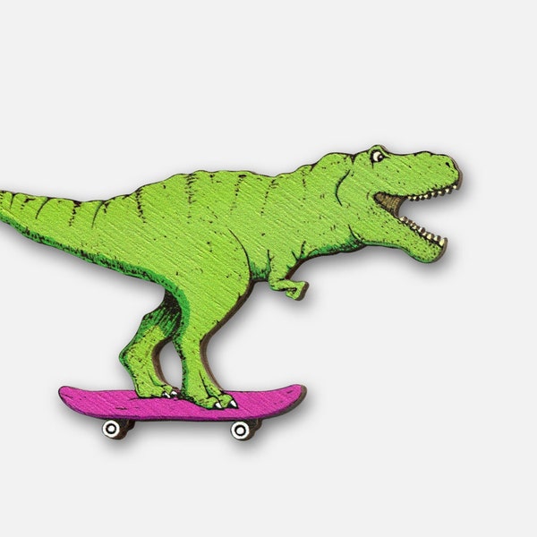 THEYSEEMEROLLIN' + broche pin dinosaurus T-Rex Trex Tyrannosaurus skateboard cadeau vintage Dear Prudence illustratie sieraden