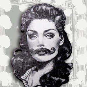 BELLEZA BARBUDA ++ Broche pin negro blanco pin up flapper regalo vintage dama con bigote mujer barbuda queer