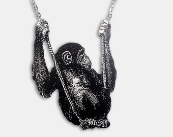 Statement whimsical wooden necklace &quot;SWINGIN&#39; MONKEY&quot;