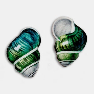 Whimsical wooden earrings studs "EAR CONCH" vintage asymetrical shell nature maritime ocean beach summer holiday jewelry gift
