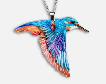 GOT THE BLUES ++ Collier avec oiseau Kingfisher Kingfisher Pendentif Cadeau Anniversaire Vintage Noël Bijoux Lasercut Bois