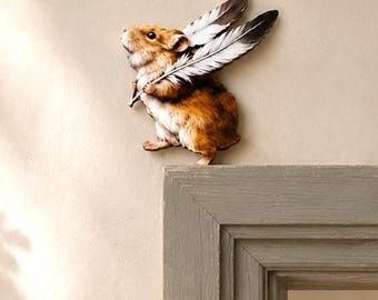 Syrian Hamster Door Topper – Wooden Winged Animal Wall Frame Dekor