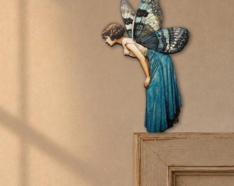Fairy Door Topper – Wooden Blue Elf Door Frame Decor