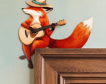 Fox Door Topper – Wooden Guitar Player Door Frame Decor
