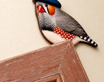 Wooden Zebra Finch with Beret – Wall Decor for Bird Lovers