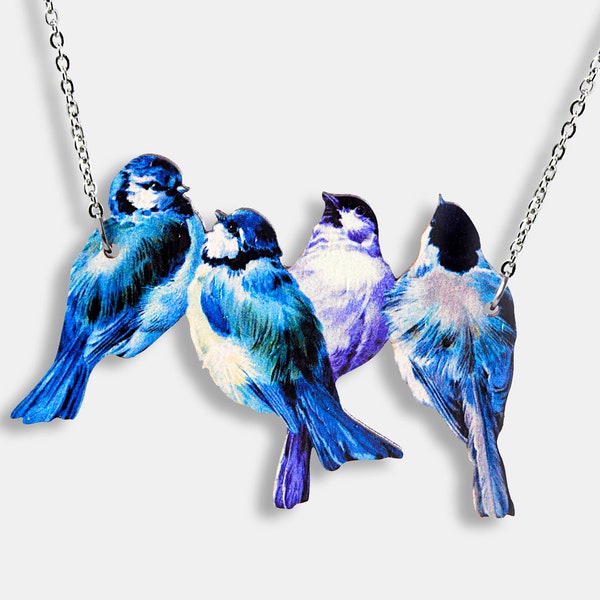 4WISE ++ Collier avec motif vintage Oiseaux Oiseaux Pendentif Bijoux Bleu