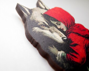 敵を愛せよ ++ ブローチピン おとぎ話 寓話 赤ずきん 狼 ギフト
