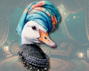 1001 oie ++ broche broche vintage boho ethno canard avec turban hippie hipster animaux bois bijoux cadeau