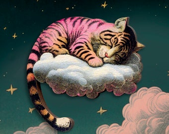 TIGER DREAMS ++ Broche Pin Tigre Nuage Sommeil Cadeau Collage Bijoux vintage bois découpé au laser