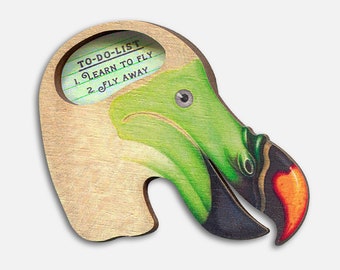 Whimsical wooden brooch pin "TO DO LIST" Large Dodo bird vintage bird gift lover gift lasercut portrait collage contemporary jewelry