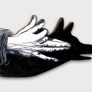 Wooden brooch pin vintage &quot;IN THE SHADOW&quot; dog fingers galanty show shadow play hands fingers funny vintage gift wood