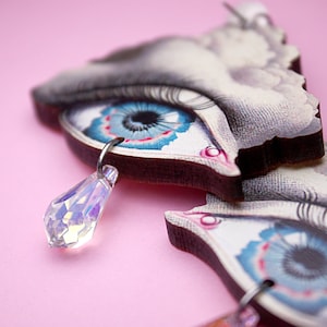 SOMERAINMUSTFALL ++ whimsical wooden earrings collage vintage style jewelry contemporary surrealism surrealistic cloud tear eye rain