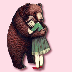 THE BEAR'S SHOULDER ++ Whimsical wooden brooch pin vintage style gift birthday jewelry fairy tale fairytale girl hug bear friendship