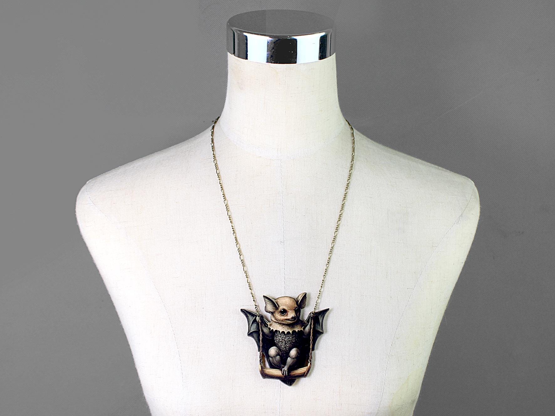 BATS JUSTWANNAHAVE FUN ++ Statement Whimsical Wooden Cute Bat on Swing ...