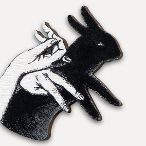 Wooden brooch pin vintage "SHADOW BUNNY" rabbit fingers galanty show shadow play hands fingers funny vintage gift wood