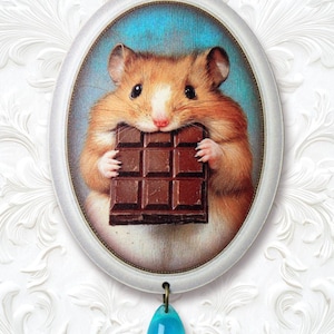 JUST ONE PIECE ++ big brooch surreal chocolate gold hamster vintage styled funny gift jewelry pin