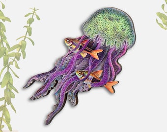 JELLY & FISH ++ Brosche Anstecker Pin Qualle Fische Fisch Meer Urlaub Schmuck maritim Vintage Geschenk Holz Lasercut