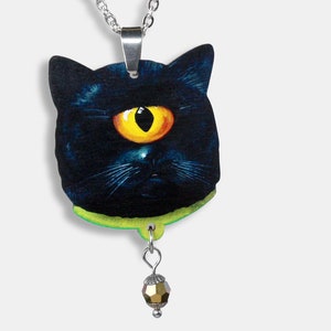ZYCLOPCAT ++ ketting met vintage zwarte kat motief eenogige