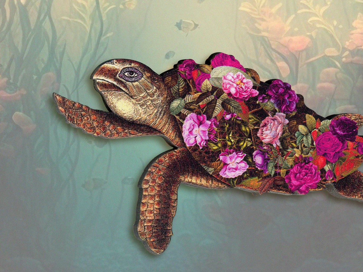 Wooden Turtle Brooch - Main Image