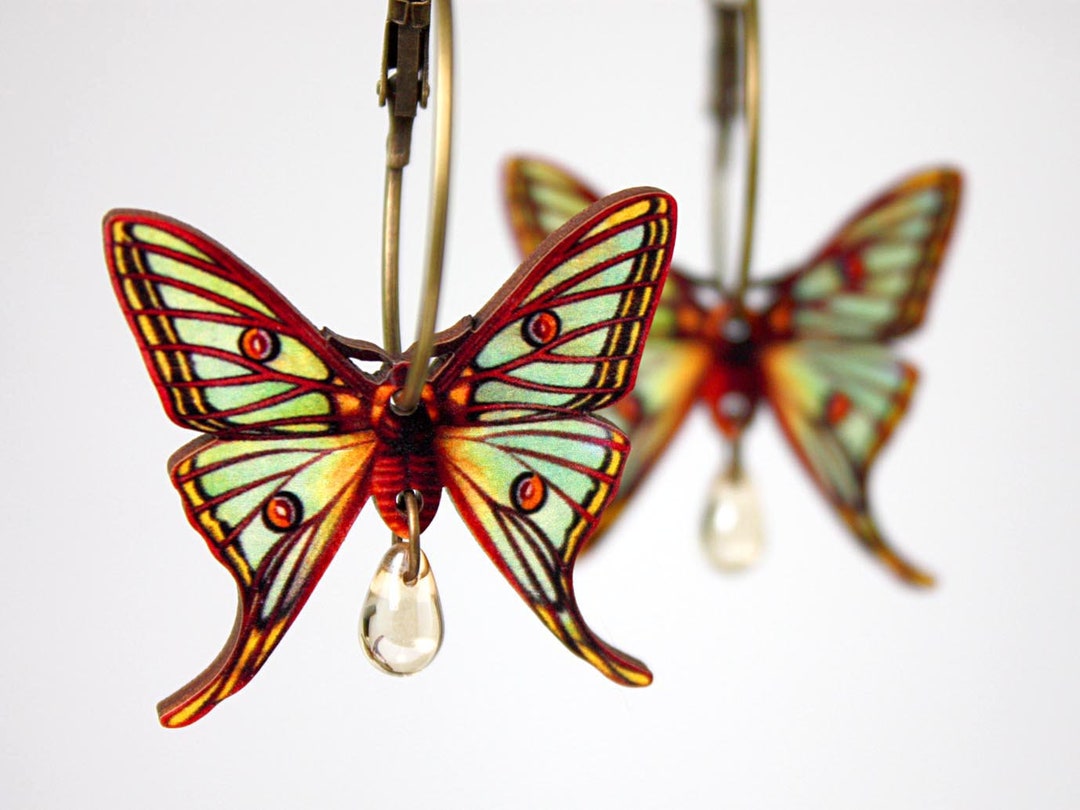 Whimsical Wooden Earrings Studs flighty Hoops Lasercut Vintage Gift