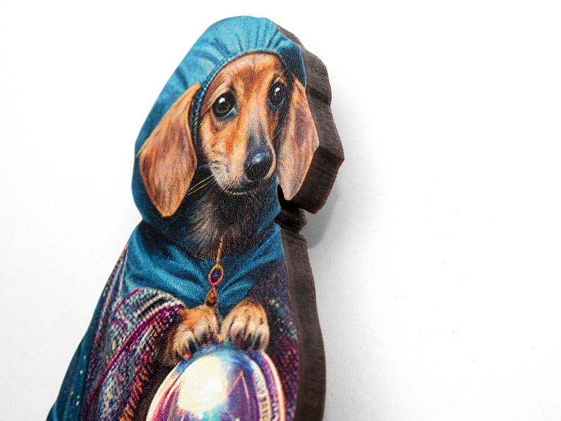 WIENER OF FORTUNE broche badge broche teckel teckel costume clairvoyant diseuse de bonne aventure boule de cristal bijoux vintage chien collage image 2