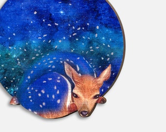 SPACEDEER ++ Große Brosche Anstecker Pin Reh Rehkitz Universum Sternenhimmel Sterne Natur Geschenk Freundin vintage Holz Schmuck Lasercut