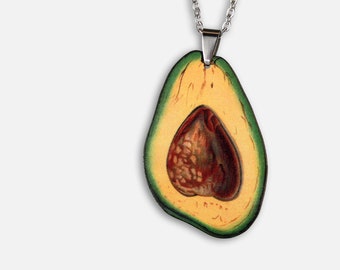 Statement whimsical wooden necklace "GOOD FAT" avocado super food charm lasercut present