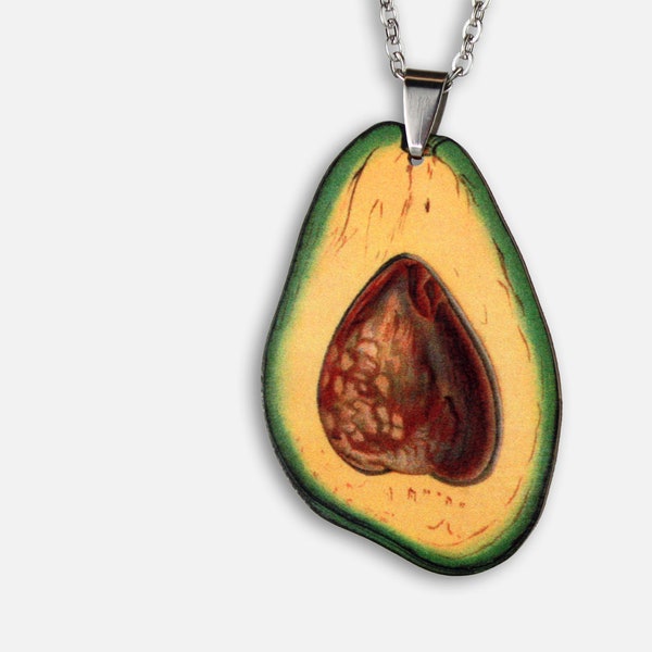 Statement whimsical wooden necklace "GOOD FAT" avocado super food charm lasercut present