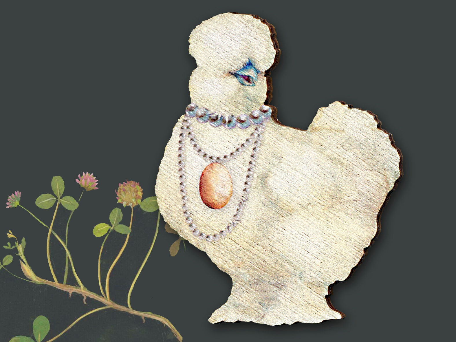Wooden brooch pin "SOFT & TINY" vintage jewelry chicken chick pullet dwarf silkie hen egg biddy bird gift birthday mothers day best friend