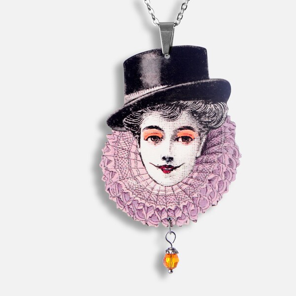 Statement whimsical wooden necklace "SAPPY" Clown