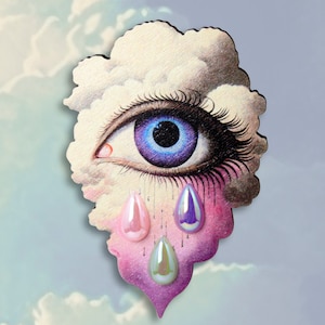 ICRYWITHMYLITTLEEYE ++ Broche pin pastel nuage larmes gouttes oeil perles acryliques cadeau collage bijoux vintage collage surréaliste