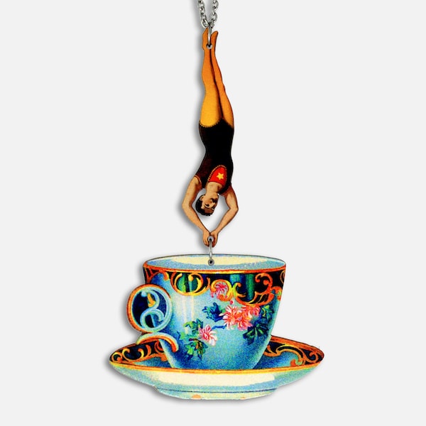 DEEP DIVER ++ Collana con motivo vintage nuotatore atleta acrobata circo ginnasta tazza regalo divertente