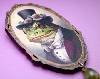 KRÖTEN COUTURE ++ broche grande alfinete sapo sapo retrato hipster animais surreal art déco joias vitorianas vintage madeira