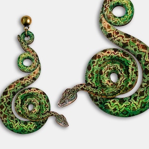 Snake Special Scroll ++ brincos grandes brincos vintage cobra verde presente madeira cortada a laser