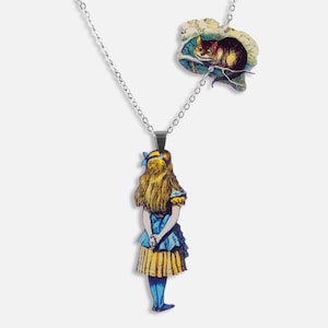 OH, CHESHIRE CAT! ++ whimsical wooden necklace Alice wonderland jewelry gift white rabbit present