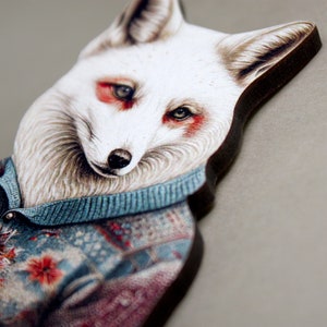UNGLY SWEATER WEATHER ++ Whimsical wooden brooch pin gift lasercut jewelry polar fox gentleman vintage woodland animal