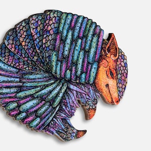 Wooden brooch pin "WAY TO ARMADILLO" vintage gift present funny animal jewelry illustration