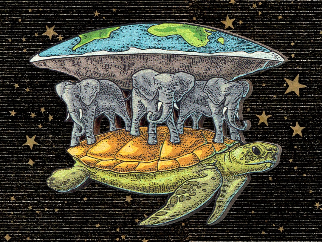 Whimsical Wooden Brooch Pin akupara World Turtle Hindu Flat World Elephants Animal Jewelry