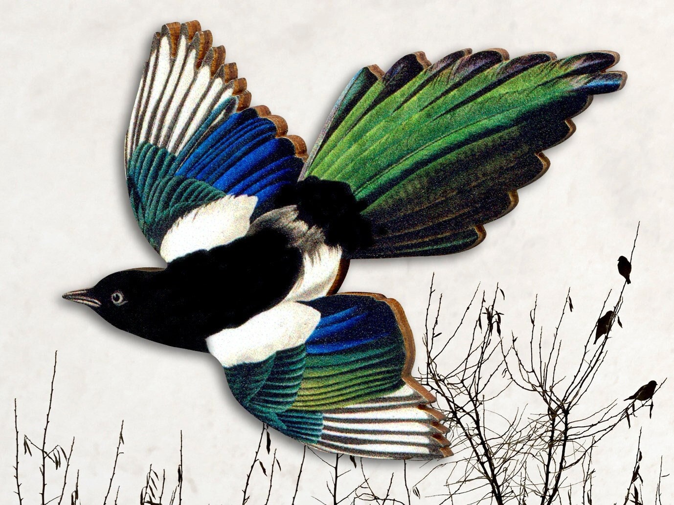 Whimsical Wooden Brooch Pin 