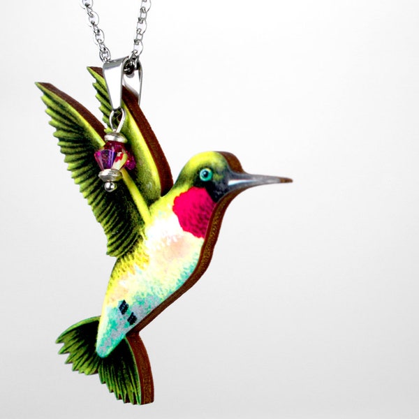 Colibri des Caraïbes ++ collier oiseau avec impression vintage