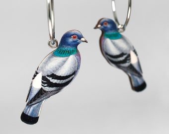 GURR GURR, MEISJES ++ Oorbellen oorbellen vintage vogel duiven vogels stadsvogels hout lasergesneden dieren cadeau