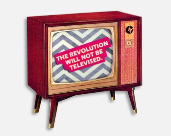 THE REVOLUTION ++ Brosche Anstecker Pin Röhren Fernseher politisch Statement Gesellschaftskritik Geschenk vintage
