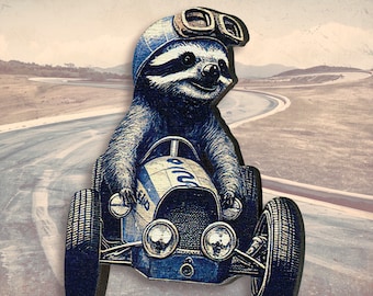 UNSTOPPABLE ++ Whimsical wooden brooch pin vintage style gift soap box soapbox sloth race jewelry wood laser cut