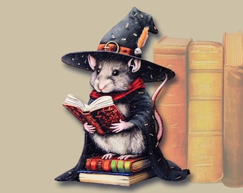 THE SMALLEST ALCHEMIST ++ Whimsical wooden brooch pin gift lasercut jewelry mouse rat witch costume halloween autumn fall gift magic books