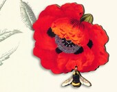 Wooden brooch pin vintage quot NEXT STOP POPPY Ave. quot jewelry charm lasercut wood flower bloom bee woodland comtemporary