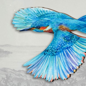 Wooden brooch pin ICE ICE BIRDY vintage kingfisher king fisher gift bird animal jewelry wood birthday mothers day best friend christmas image 1