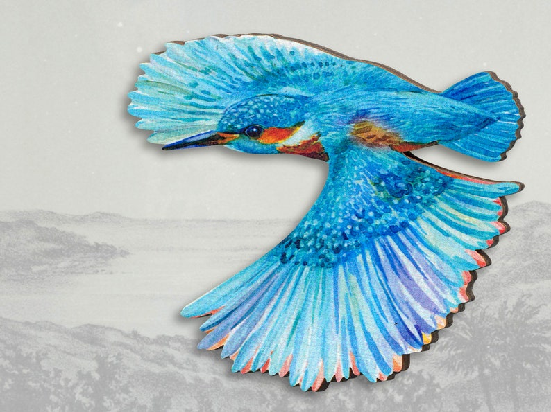 Wooden brooch pin ICE ICE BIRDY vintage kingfisher king fisher gift bird animal jewelry wood birthday mothers day best friend christmas image 1